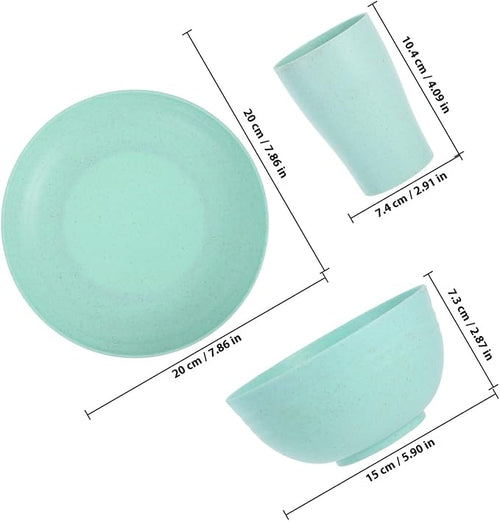 12pcs Dinnerware Set with Plates Bowls and Cups Made from Wheat Straw Microwave Safe Unbreakable Lightweight Tableware