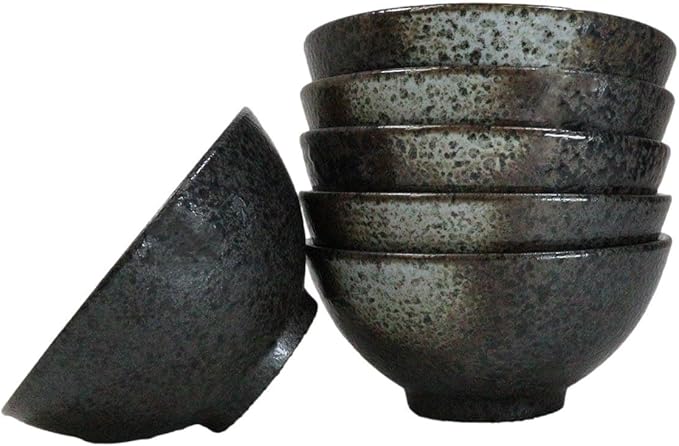 Ebros Gift Artistic Charcoal Grey Tone Hakumu Porcelain Collection Dinnerware Serveware Kitchenware Set Asian Japanese Restaurant Supply (Pack Of 6 Small Rice Soup Appetizer Bowls 10oz)