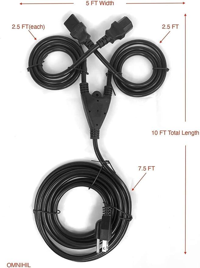 [UL Listed] OMNIHIL 10FT 3 Prong Power Cord Splitter Compatible with Aroma Housewares Rice Cooker 2Qt/4Qt 2-8 Cup