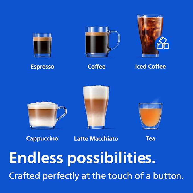 Philips 3300 Series Fully Automatic Espresso Machine with LatteGo Milk System and integrated grinder 6 Hot &amp Iced Coffee Pre-Sets 40% Quieter SilentBrew 15-Bar Pressure Glossy Black (EP3341/50