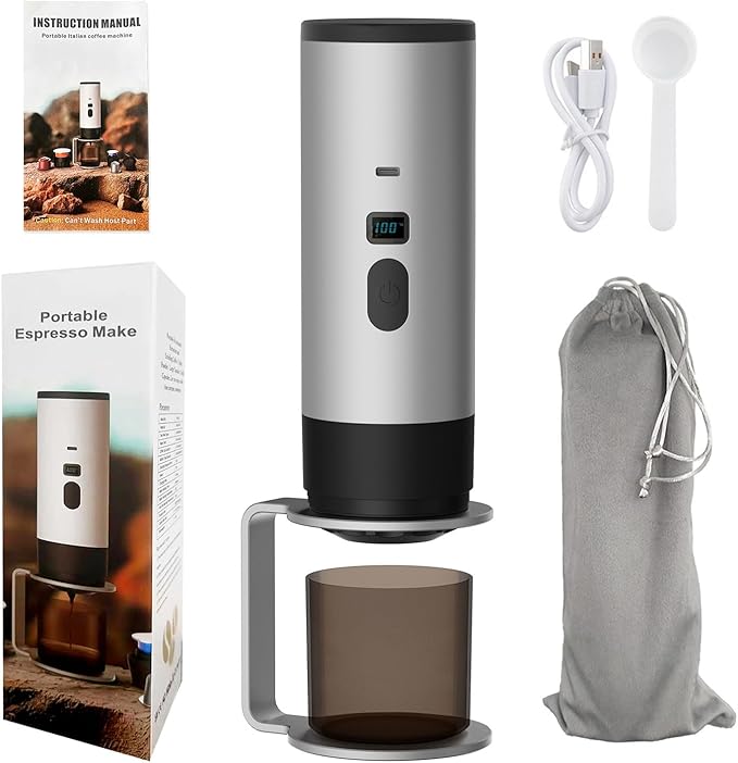 3-in-1 Single Serve Coffee MakerWireless Protable Coffee Machine Vacuum PressuredAutomatic Extraction and Real-time Heating Vacuum Coffee Maker for Travelling(Silver)
