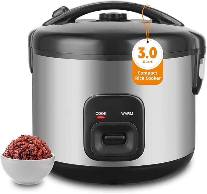 Rice Cooker &amp Steamer Simple 6 Cup(Uncooked)/12 Cup (Cooked)With Steaming BasketCompact Electric Rice Cooker Non-Stick Inner Pot For SoupsStewsGrains&ampOatmealOne Touch &amp Keep Warm Funct