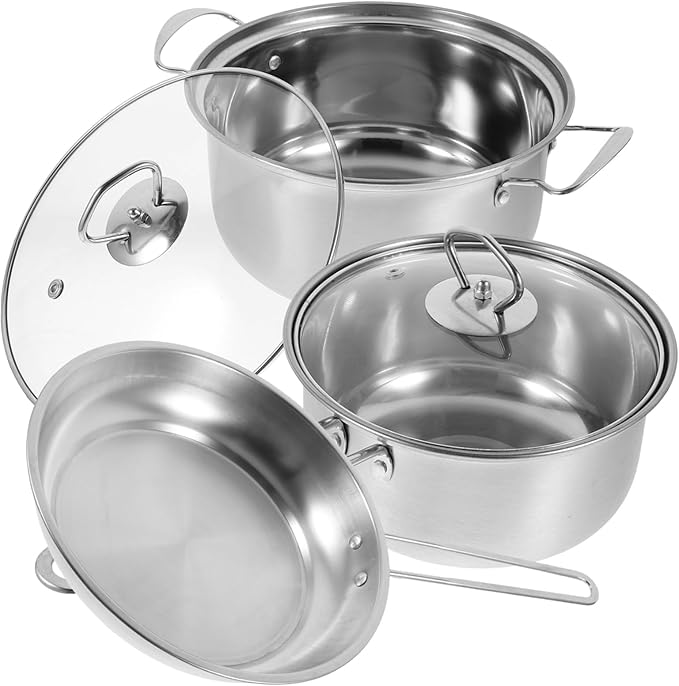 1set Kitchen Cookware Set Stainless Steel Pot Soup Pot Milk Frying Pan Stock Thick Bottom Comfortable Handle Easy to Clean