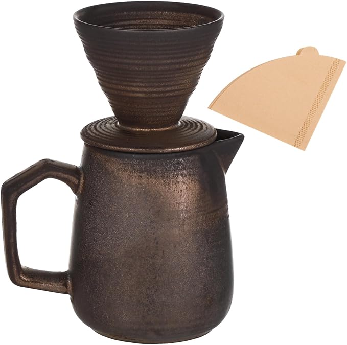 620 Ml Ceramic Pour Over Coffee Maker with 100 Filters Retro Design Perfect for Home Or Office Brewing
