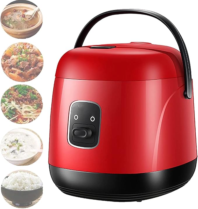 Mini Rice Cooker Fully Automatic Electric Rice Cooker With Portable Handle Easy To Clean Non-StickDetachable Cooking Pot (Red)