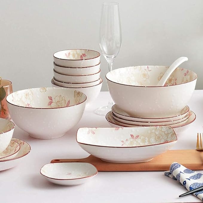 Dinner Set for Luxury Restaurant and Home Glaze Porcelain Dinnerware Sets Japanese Luxurious Dinner Plate and Bowl SetsOne Color-26 Pcs
