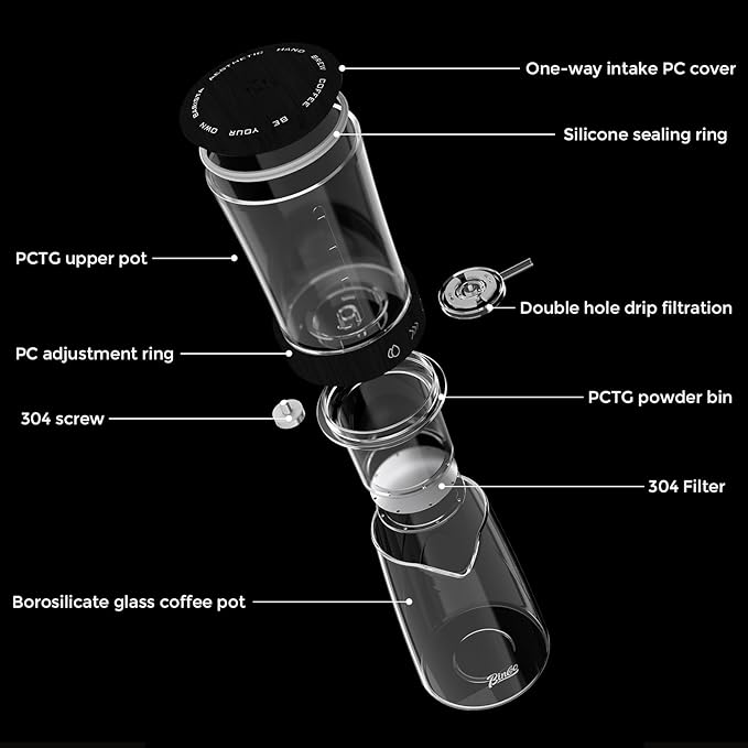 Bincoo Glass Ice Coffee Dripper with Adjustable Dripe Flow Control Cold Brew Coffee Maker - 450ML Precision Drip Brewer Tower for Smooth Low-Acidity Cold Brew Concentrate