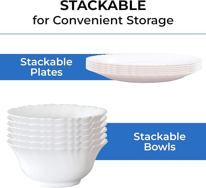 Borosil Gourmet Dinnerware Set For 6 19 Pieces White Dinner Plates and Bowls Sets Chip Resistant Tempered Opal Glass Stain Resistant Dishwasher &amp Microwave Safe Dinner Set For Gifting Serves