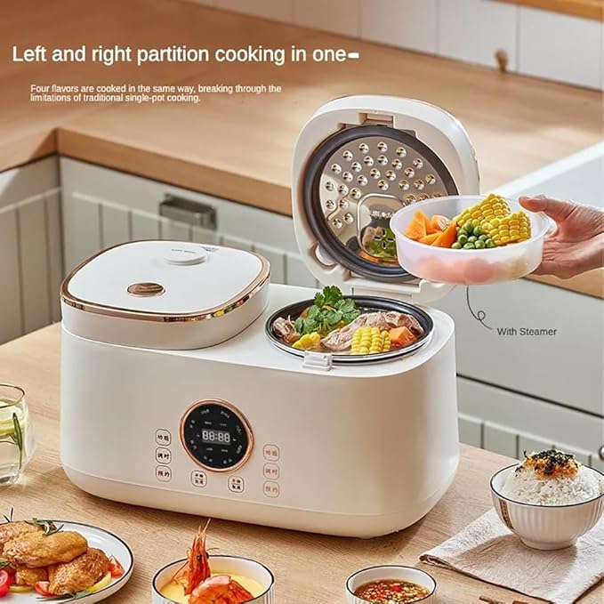 2L+2L Dual Inner Multi-Function Electric Rice Cooker with Smart Touch Screen Non-Stick Pot and 12-Hour Appointment Timer for Home Cooking