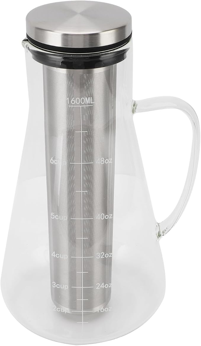 Cold Brew Coffee Maker 1600ML Stainless Steel Filter Brewer Temperature Proof Glass Pot with Ergonomic Handle Ideal for Home &amp Office