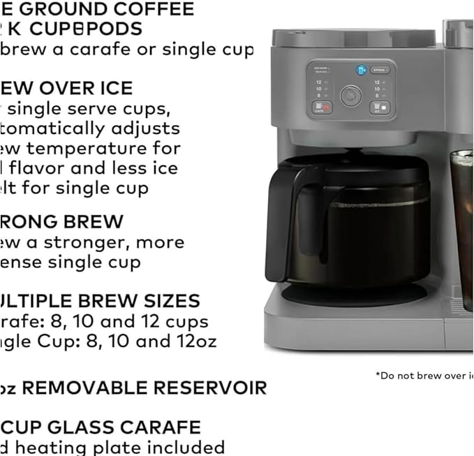 K Duo Coffee Maker for Hot and Iced Drinks Single Serve KCup Pod Brewer and 12 Cup Carafe Drip Coffee Pot 60oz Water ReservoirPause &amp Pour Feature Perfect for Home &amp Office Use