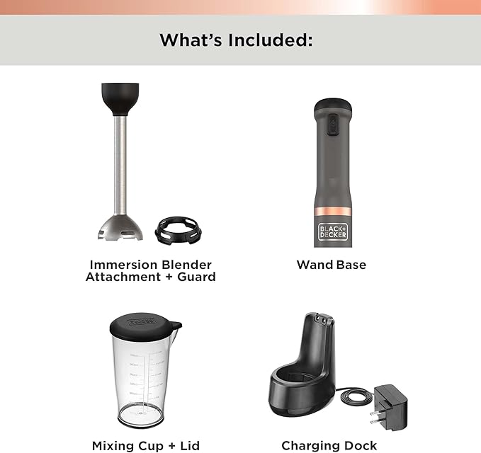 BLACK+DECKER Kitchen Wand Cordless Immersion Blender Hand Blender with Charging Dock Grey (BCKM1011K01)