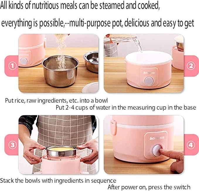 Feiyx Electric Lunch Box2L Electric Cooking Lunch Box With Vacuum Preservation FunctionWith 304 Stainless Steel Tableware Food Steamer for Office and Home Kitchen Cooking rice hot rice artifact pot