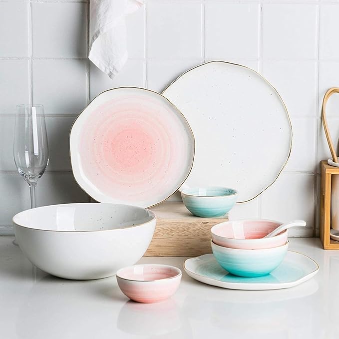 Dinnerware Set Plates and Bowls Sets Irregular Dish Set Plates And Bowls Sets 8-Piece Ceramic Dinner Plate Sets Service For 6