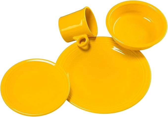 Fiesta® 4-Piece Classic Rim Place Setting – Durable Ceramic Lead-Safe Dishwasher/Microwave/Oven Safe – Made in USA Dinnerware - Daffodil