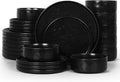 LIANYU Stoneware Dinnerware Dishes Sets for 8 24 Piece Plates and Bowls Dishware Set Ceramic Dinning Ware Includes Dinner Salad Plates Cereal Bowls Chip &amp Scratch Resistant Obsidian Matte Bla