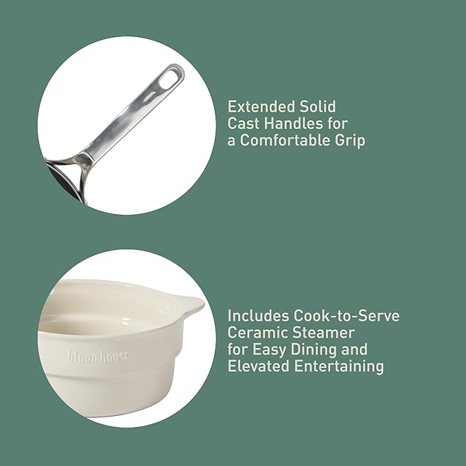 Bloomhouse - Two Time Oprah's Favorite Things Winner - 8 Piece Triply Stainless Steel Pots and Pans Cookware Set W/Grey Non Toxic Pro Ceramic Non Stick Interior