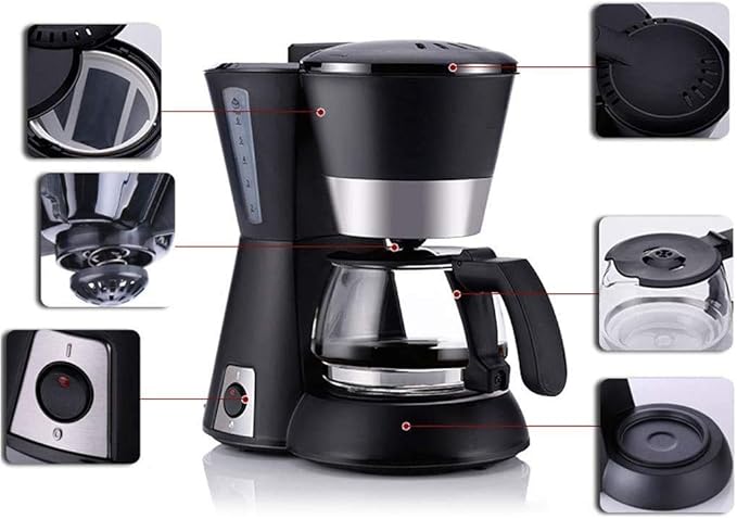 Coffee Machine 650ML Household Office American Style Drip Tea/Coffee Making 6 Cups Coffee Maker 600W Temperature Control Black