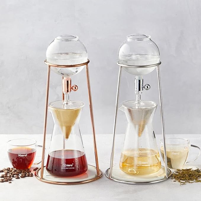 Habiba Iced Drip Coffee Maker Transparent Siphon Coffee Maker Cold Brew Coffee Maker with Stainless Steel Stand 400ml High Borosilicate Glass Top Pot Reusable