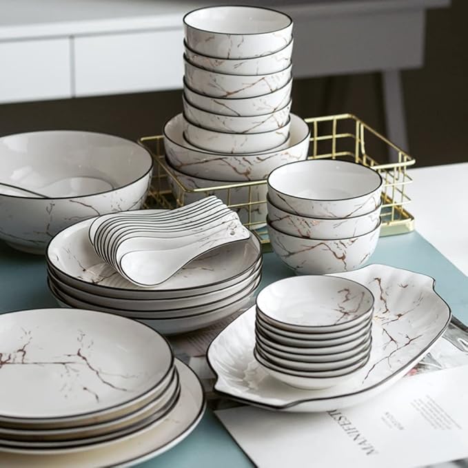 Dinner Set for 6-12 People 30-66 Piece Dinnerware Set Porcelain Tableware Sets Stylish Kitchen Dinnerware Sets for Family Party Christmas 66 pcs