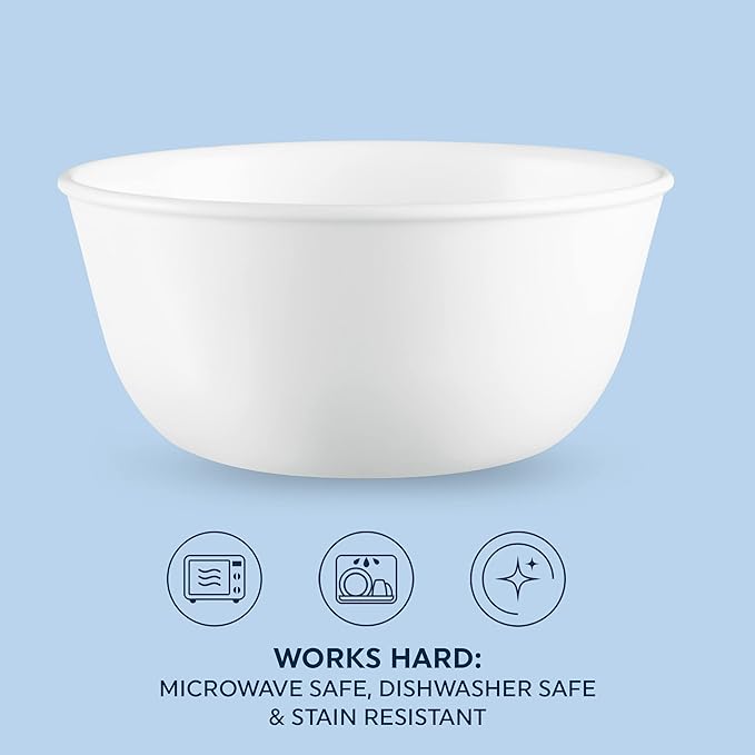Corelle Vitrelle 6-Piece Salad Plates Set Triple Layer Glass and Chip Resistant Square 9-Inch Plates White &amp Vitrelle 28-oz Soup/Cereal Bowls Set of 6 Chip &amp Crack Resistant Dinnerware Bow
