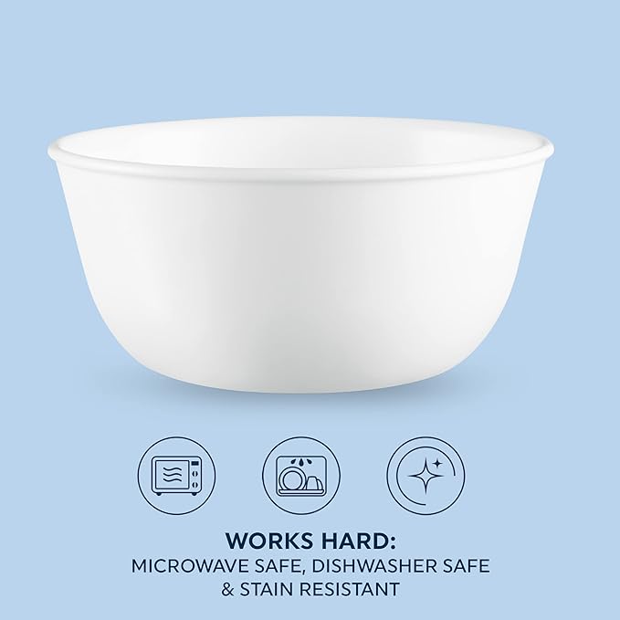 Corelle Vitrelle 28-oz Soup/Cereal Bowls Set of 6 Chip &amp Crack Resistant Dinnerware Bowls Winter Frost White &amp Vitrelle 8-Piece Dinner Plates Set Winter Frost White