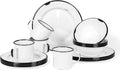 Red Co. 16-Piece Enamelware Metal Dinnerware Set for 4 Distressed White/Black Rim