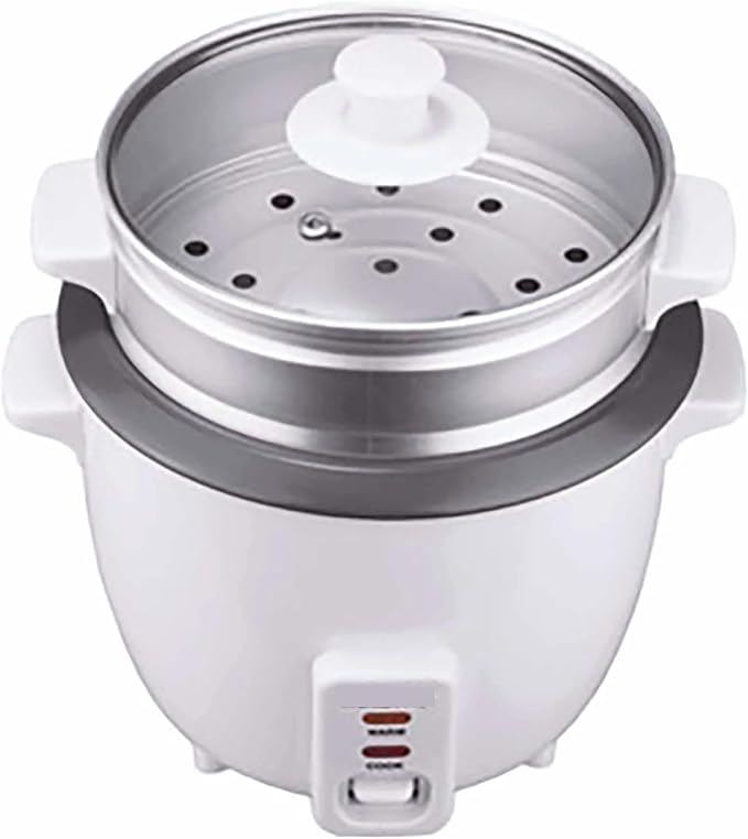 Electric Rice Cooker and Steamer – 4 5 8 or 15 Cup Non-Stick Rice Maker with Food Steamer Tray – One-Touch Operation Keep Warm Function Glass Lid White (8 Cup)