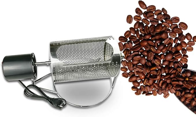 iDili AC 110V Electric Coffee Roasting Machine Coffee Bean Grains Nuts Roaster Stainless Steel Coffee Bean Roller Type Baking Machine 100-250G