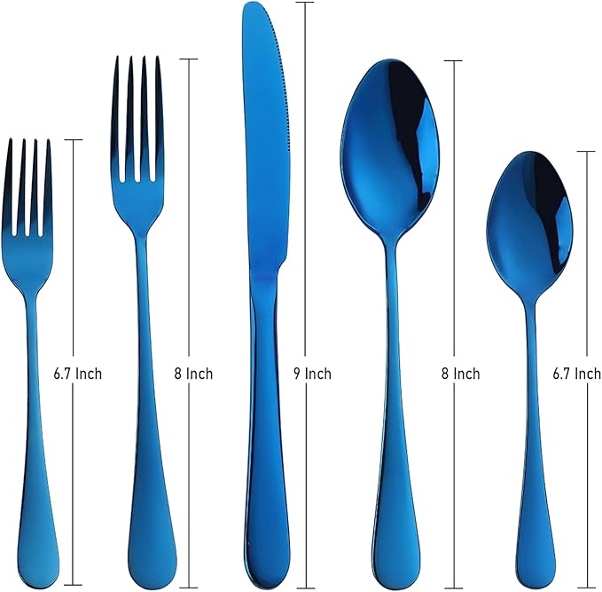 Blue Silverware Set Flatware Cutlery - 20 Pieces Stainless Steel Tableware Set Service for 4Include Fork Knife SpoonMirror PolishedDishwasher Safe