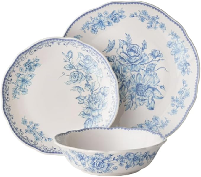Vintage Inspired Agatha 12-Piece Stoneware Dinnerware Set (Agatha Blue)