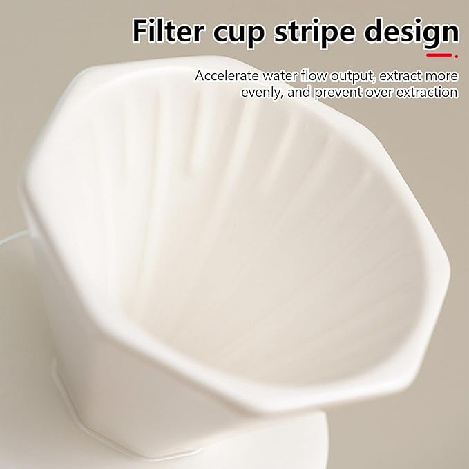 Pour Over Coffee Maker Set Premium Ceramic Coffee Dripper with 15oz/450ml Capacity Manual V60 Style Coffee Maker Ideal for Home Office and Travel (White)