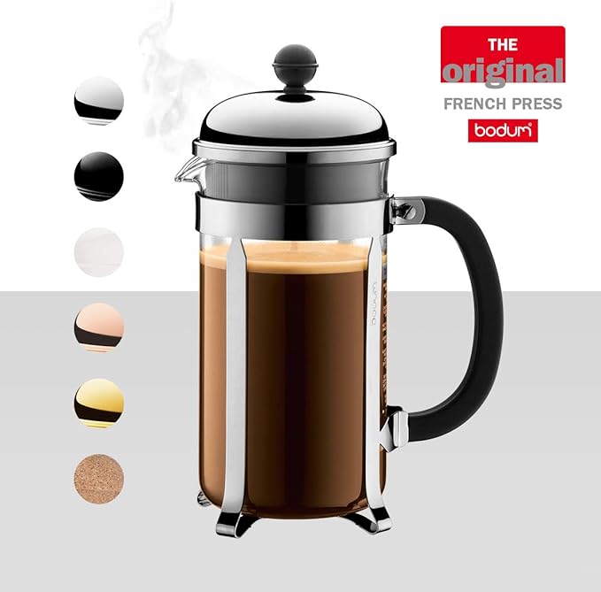 Bodum 34oz Chambord French Press Coffee Maker High-Heat Borosilicate Glass Stainless Steel Black – Made in Portugal
