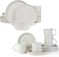 Famiware Star Dinnerware Set and Coffee Mugs Set Service for 4 (16 Pieces) - Stoneware Dinnerware Dishes Matte White
