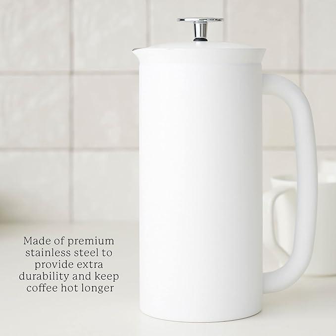 ESPRO - P7 French Press - Double Walled Stainless Steel Insulated Coffee and Tea Maker with Micro-Filter - Keep Drinks Hotter for Longer (Matte White 18 Oz) Cleaning Powder