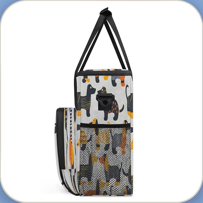 Cartoon Geometric Dog Coffee Maker Carrying Bag for Keurig K-Mini or K-Mini Plus Storage Portable Coffee Maker Travel Bag