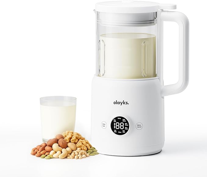 olayks Nut Milk Maker Machine 20oz Automatic Soy Milk Maker with 12 Blades for Homemade Soy Oat Almond Plant Based Milk and Non Dairy Beverages Delay Start/Self-Cleaning/Boil Water with Recipe