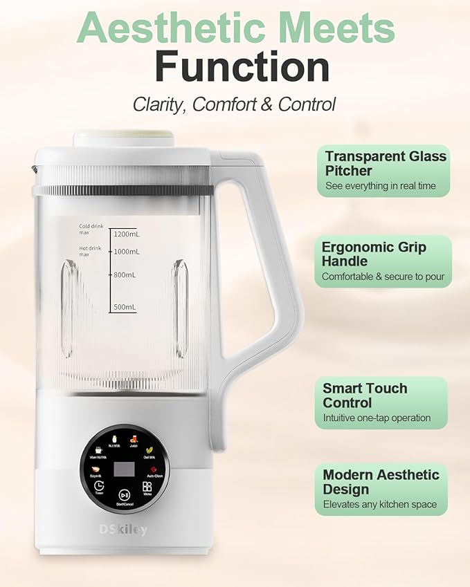 40oz Nut Milk Maker Machine Automatic Plant Milk Maker with 10 Blades No Soaking Needed Smooth Almond Oat Soy Milk &amp Juice 12H Delay Start Auto-Clean Safety Lock