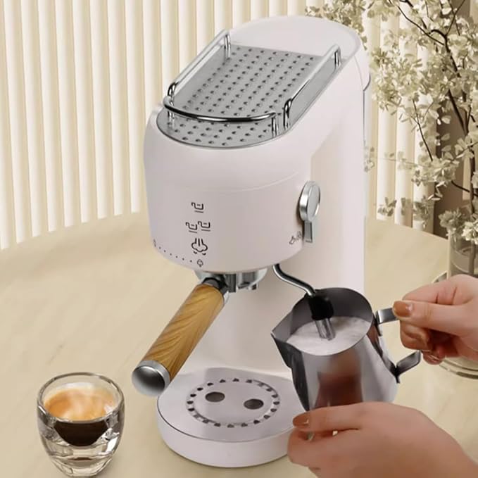 Espresso Coffee Machine 1L Boiler 20 Bar Pressure Compact Size 3 Functions (White)