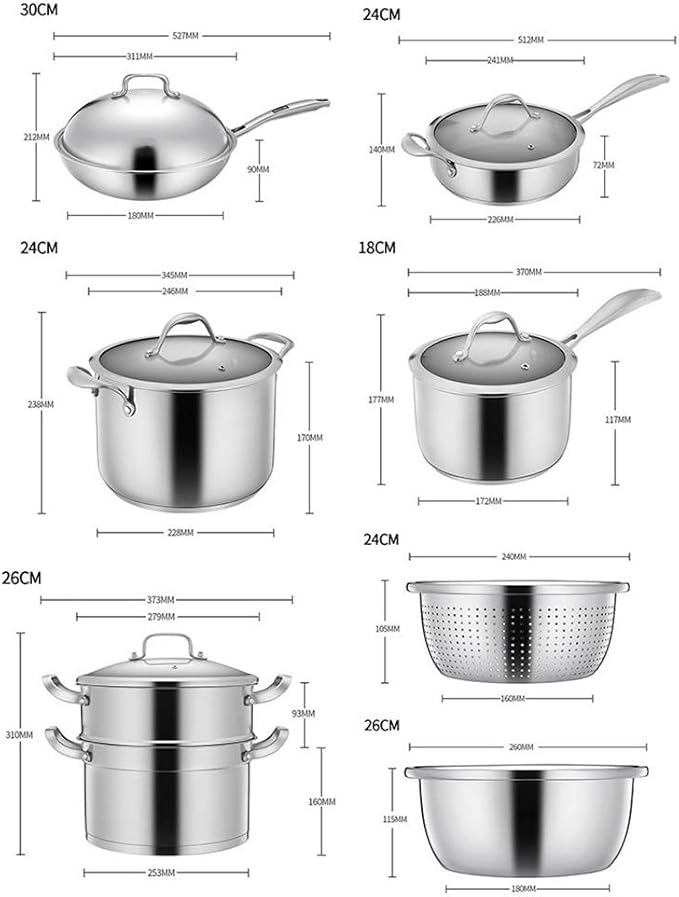 Stainless Steel Induction Cookware Set Professional Pots and Pans Set with Steamer and Lid for Even Heating Oven Stovetop