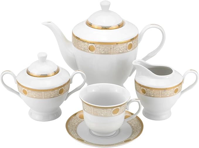 Super White Collection 57-Piece Porcelain Dinnerware Set GPJS186-57 Luxury Fine China Service for 8 Elegant Gift Boxed Plates Cups and Saucers Dishwasher Safe White Tableware Set