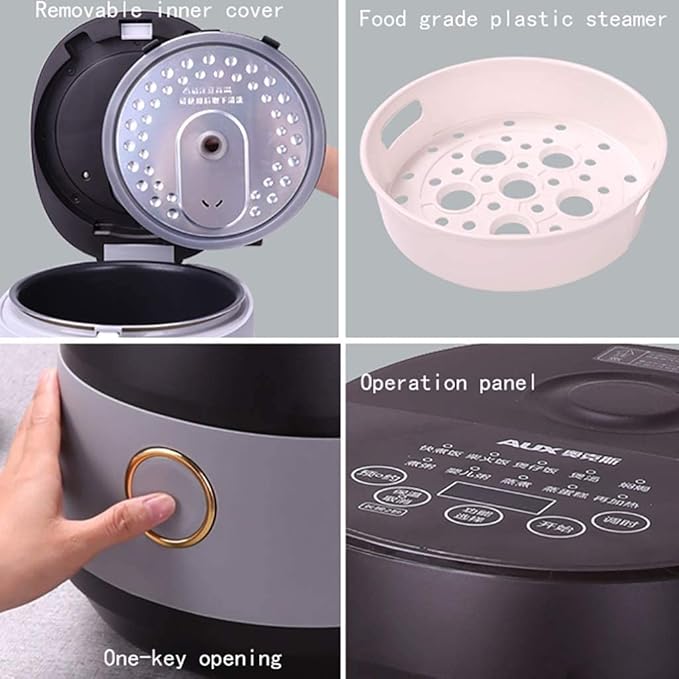 Rice Cooker Household 4L/5L 10 Function Menus 24-hour Appointment Smart Insulation With Steamer Suitable For 3-8 People (4L) ()