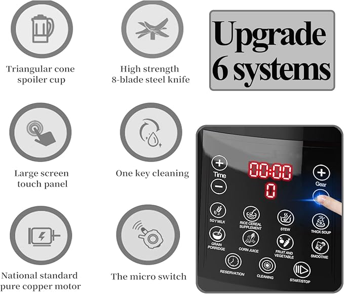 Countertop Food BlenderHot Soup MakerHigh-Speed Kitchen Food Processor with 9 One Touch Programs12H PresetSelf-CleaningCrushingMixingJuicesPureeingGrindingChoppingAuto-shutoff 60OZ 1200W