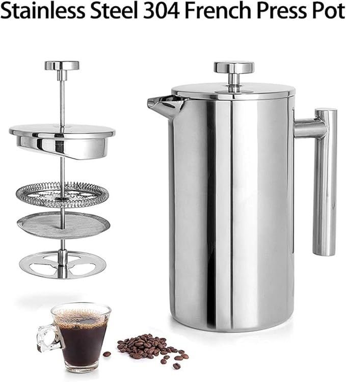 Coffee Pot 304 Stainless Steel Pressure Double Layered Hand Brewing with Handle Coffee Maker Household