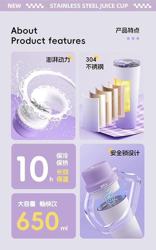 Portable Wireless Juice Extractor Cup Compact Fruit and Vegetable Blender Purple Gradient
