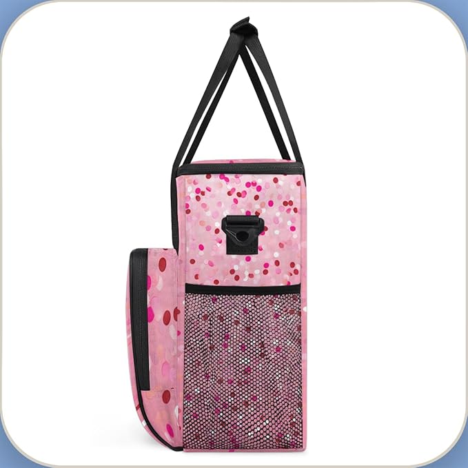 Glitter Coffee Maker Carrying Bag Dark Pink Portable Travel Storage Tote Bag Compatible with K-Mini or K-Mini Plus Single Serve Coffee Brewer Carrying Case with Multiple Pockets &amp Shoulder Strap