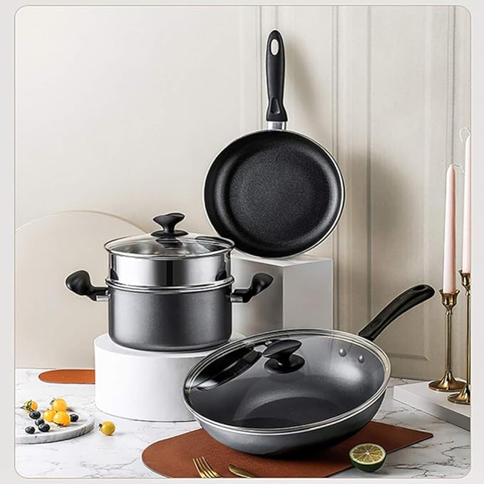 Cookware-Set 3-PieceCooking Pot Set with Glass-LidsAll Types of Cookers Induction Gas Ceramic Electric (1 Cooking Pots 1 Wok 1 Saucepan Without Lid) Saucepan