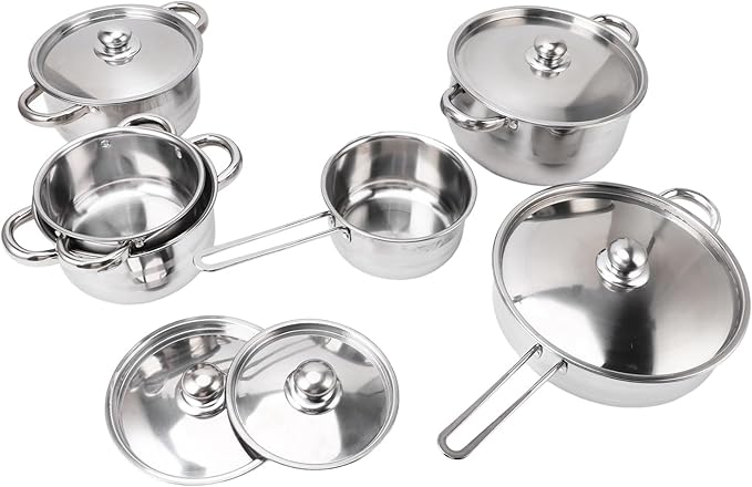 7 Piece Cookware Set Stainless Steel Double Ear Soup Pot Single Handle Milk Pan Frying Pan with Lids for Kitchen Cooking Crafted with Premium Stainless Steel Material for
