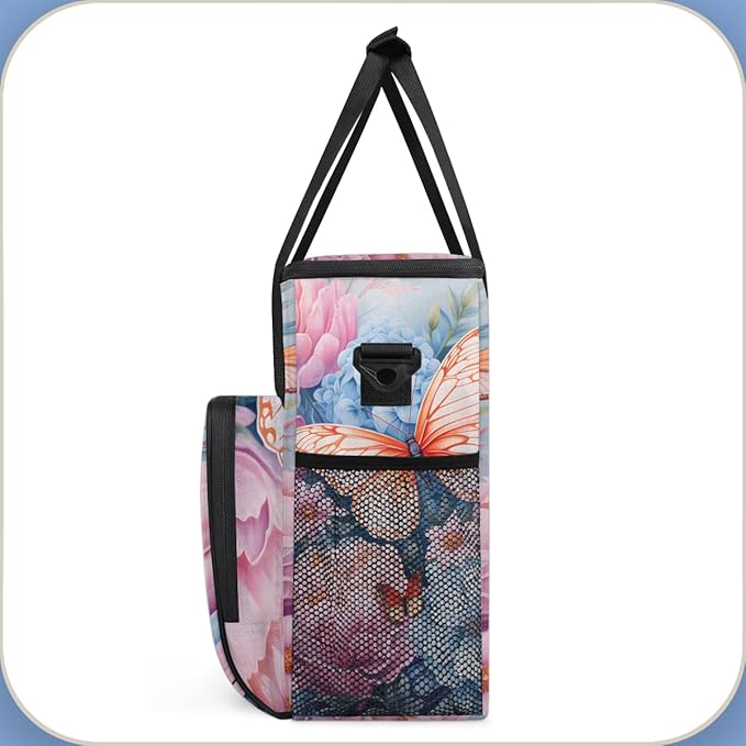 Flowers Butterfly Coffee Maker Carrying Bag Artistic Butterfly Travel Storage Bag Compatible with K-Mini or K-Mini Plus Single Serve Coffee Brewer Carrying Case with Pockets &amp Shoulder Strap