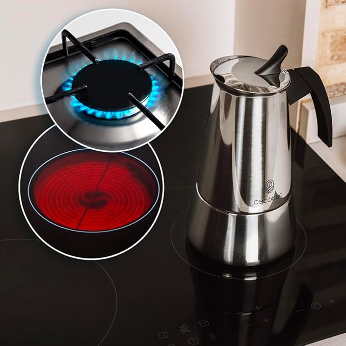 Cecotec Piccolina 200 Blue Italian Coffee Maker 100ml 2 Coffee Cups Stainless Steel Suitable for All Surfaces Premium Filter Safety Valve Heat Resistant Handle Elegant Design